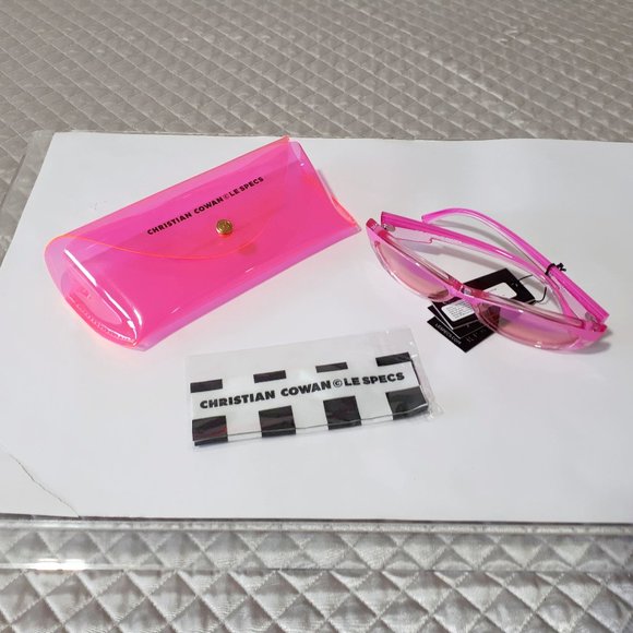 EUC Adam Selman x Le Specs The Crush pink mirror splice lens sunglasses - Picture 12 of 12